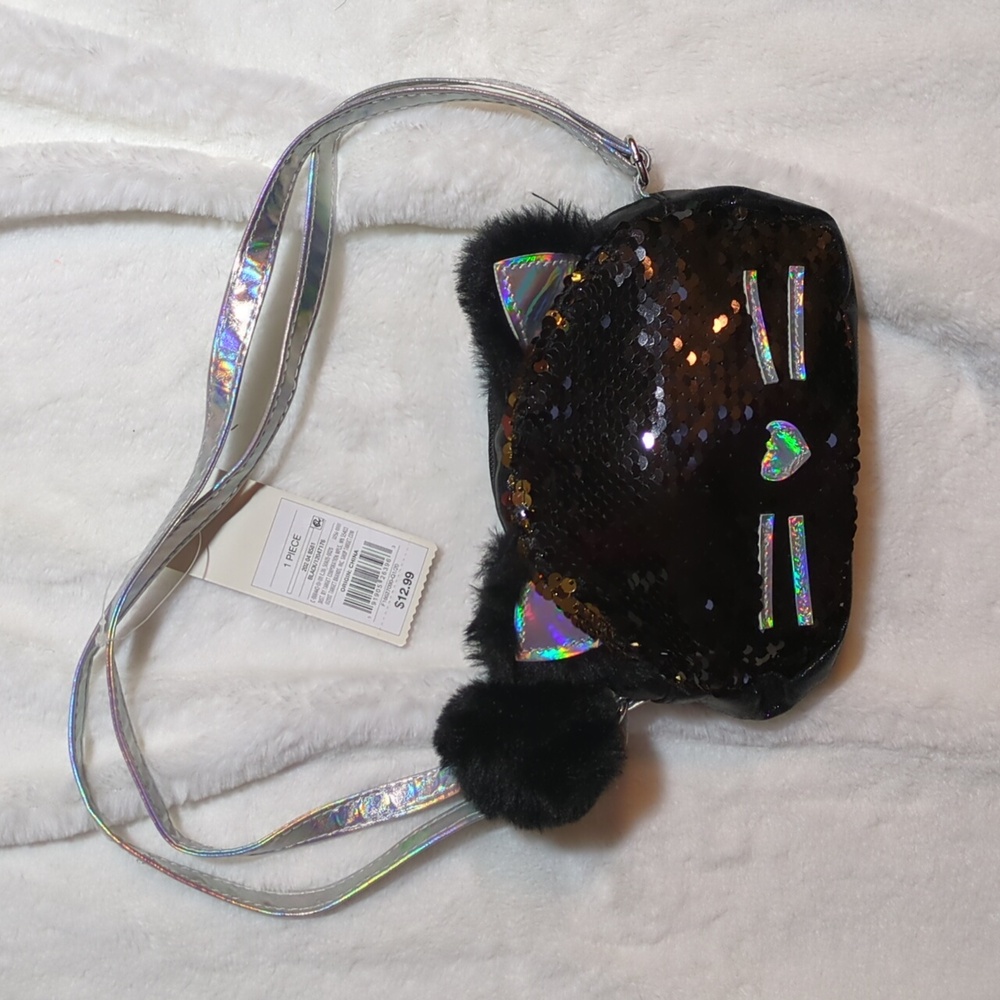 Cat & Jack Black Sequin Cat Purse